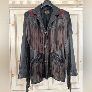Vintage Scully Black Leather Fringe Jacket Western Style Jacket Size 44